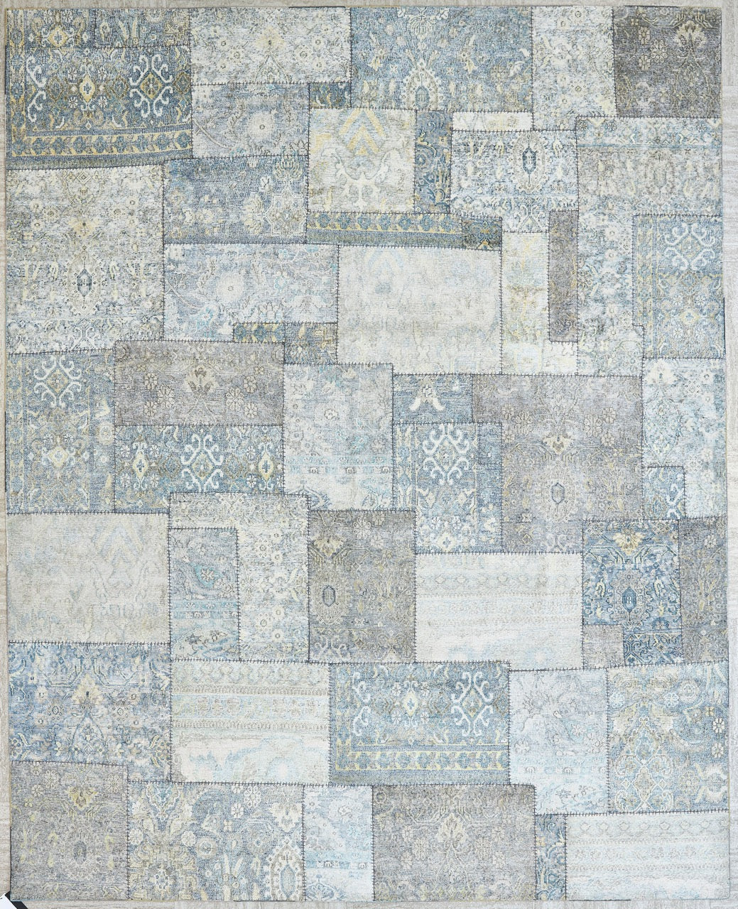 Indian Modern Patchwork Silk Area Rug