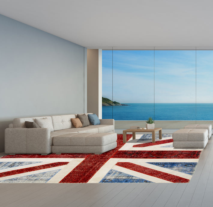 Vintage Union Jack Turkish Wool Area Rug