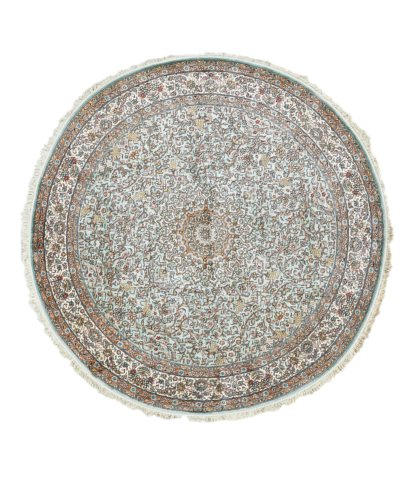 Indian Handmade Kashmir Traditional Pure Silk Round Rug