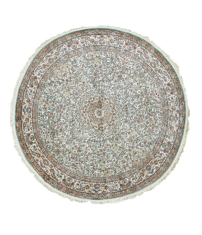 Indian Handmade Kashmir Traditional Pure Silk Round Rug-id1
