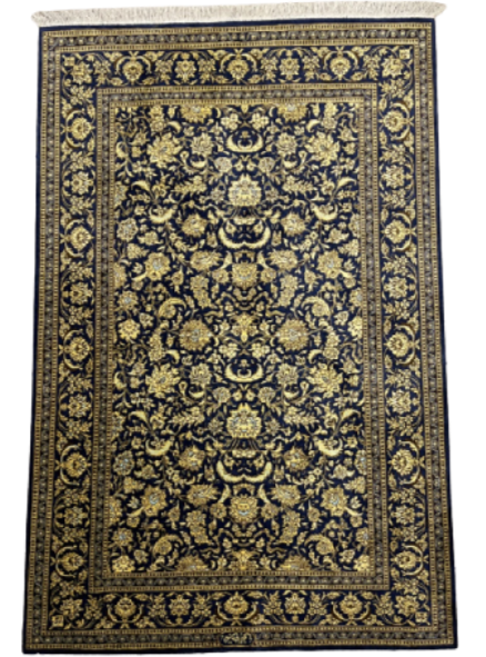 Gold Blue Hand-Woven Traditional Persian Silk Qom Rug product image #27562531225770