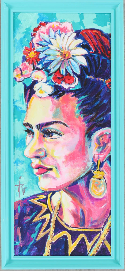 Frida Kahlo Framed Portrait. Mexican Art
