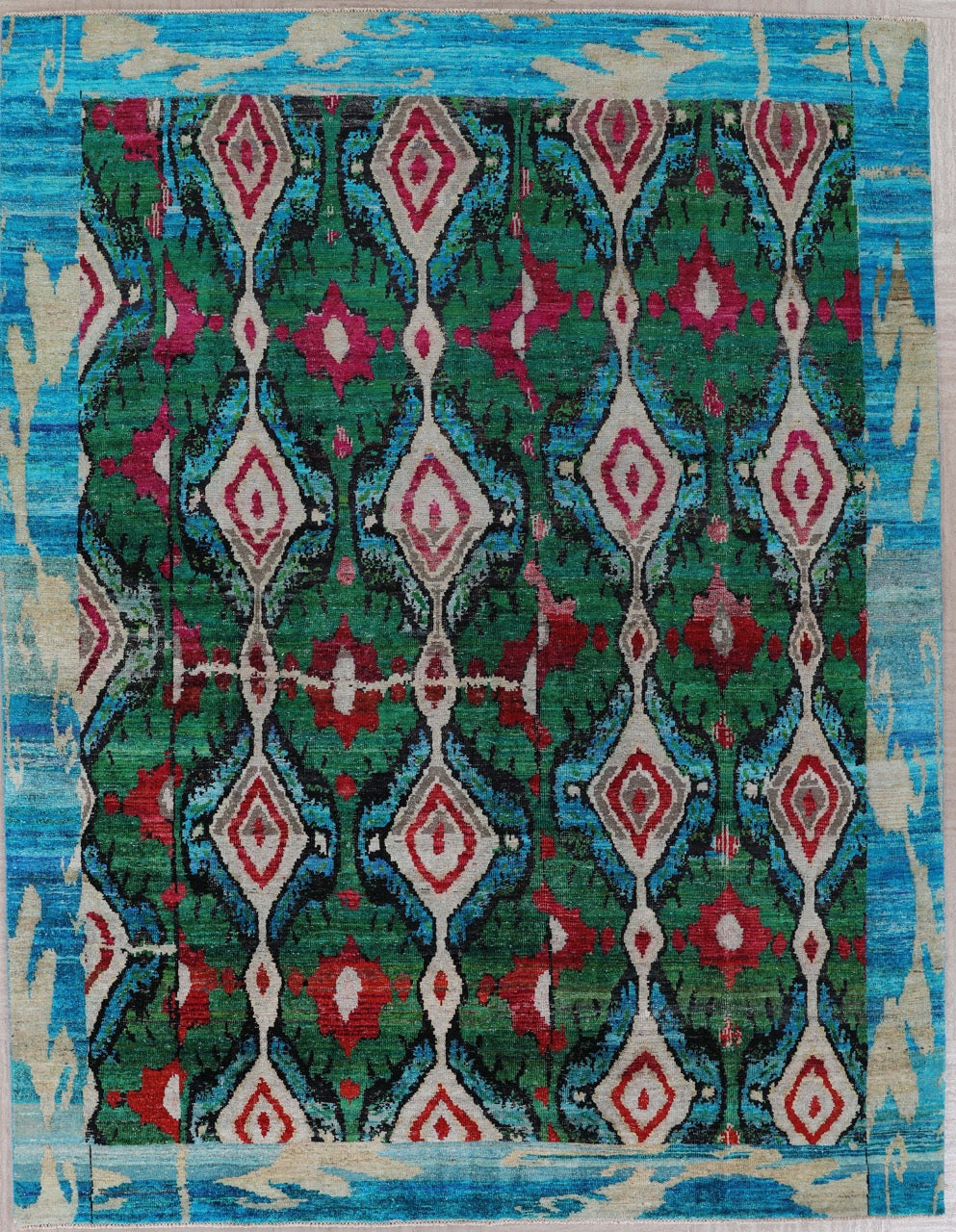 Indian Handmade Modern Blue Multicolor Silk Rug product image #28333873954986