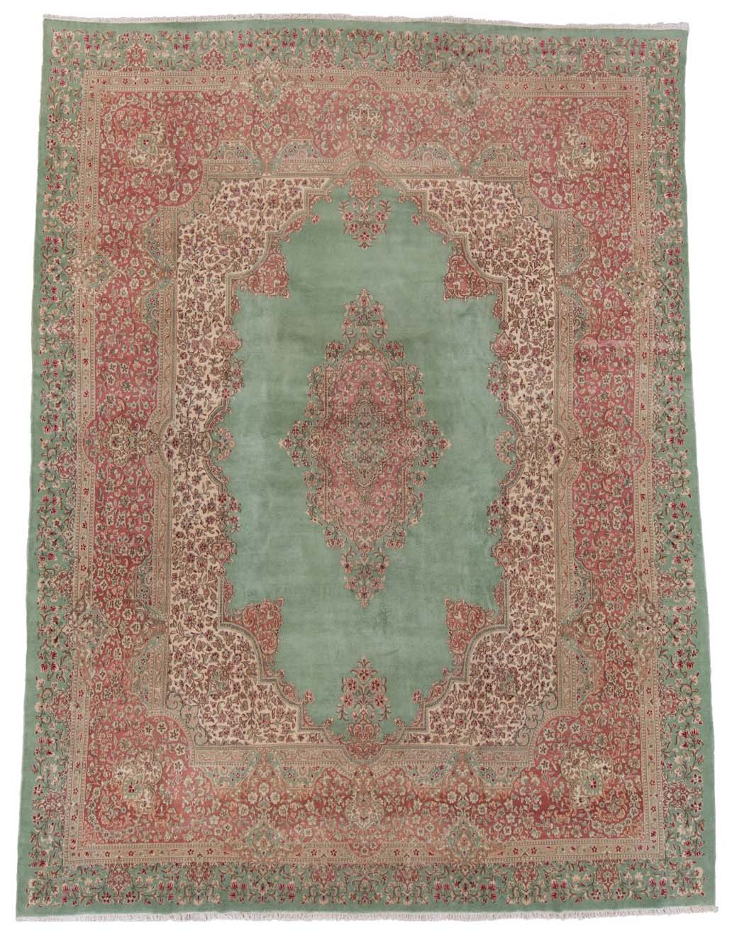 Green Pink Handmade Fine Persian Kerman Medallion Rug product image #28128573292714