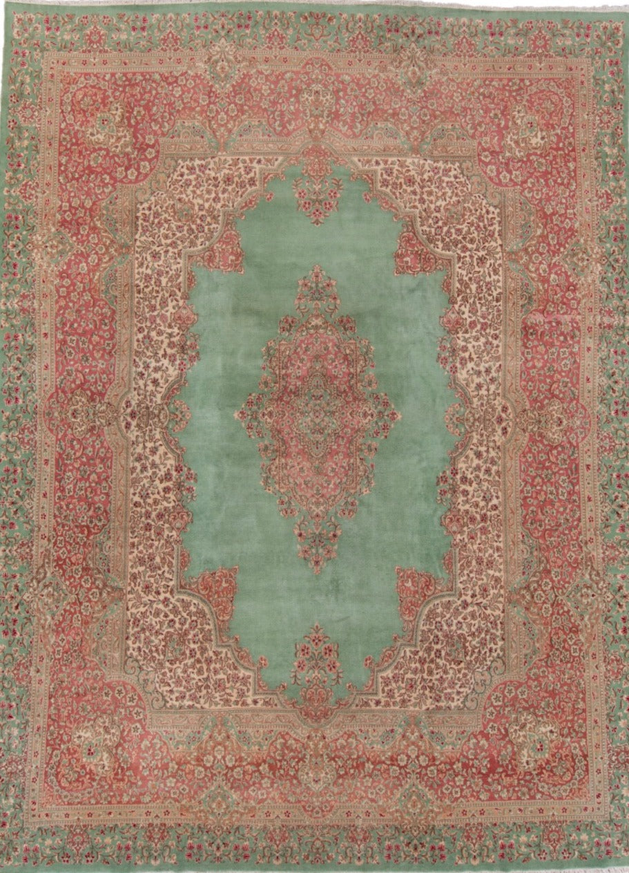Green Pink Handmade Fine Persian Kerman Medallion Rug product image #27810870132906