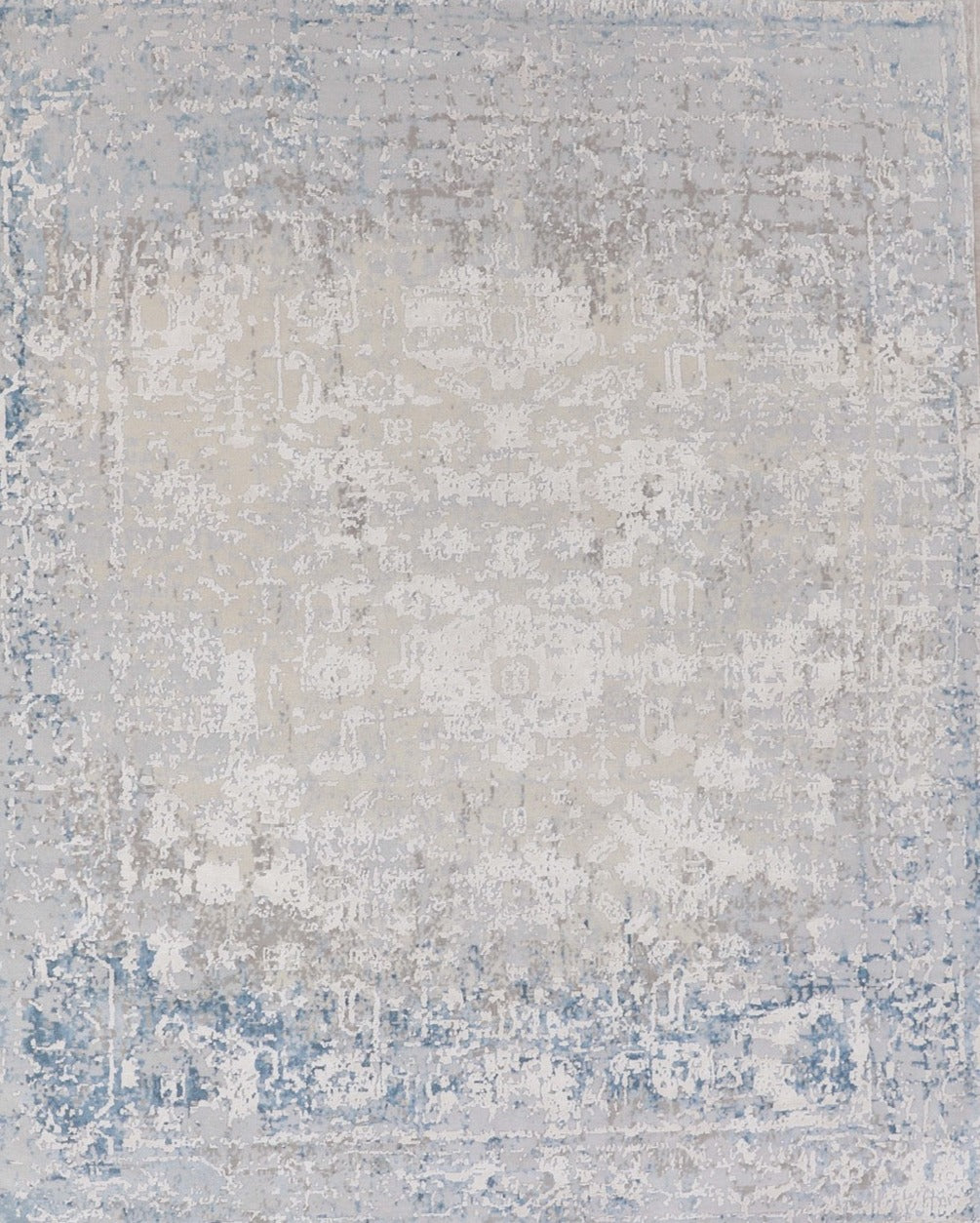 Contemporary Indian  Hand-Knotted  Ivory Blue Silk Area Rug product image #28333780828330