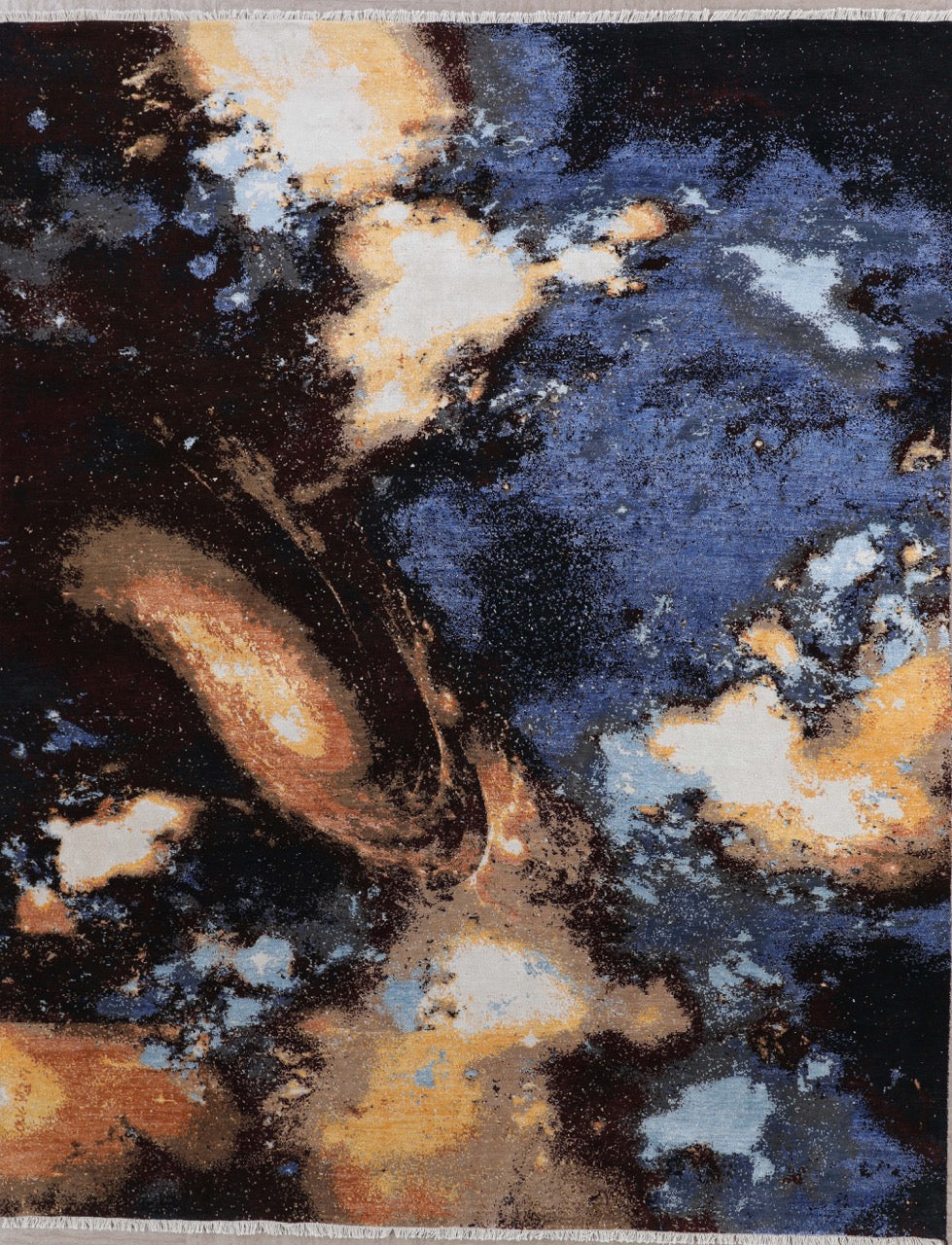 Modern Galaxy Indian Handmade Area Rug From Nepal Wool And Silk