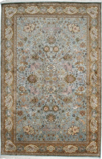 Indian Hand-knotted Traditional Floral  Fine Kashmir Area Rug-id1
