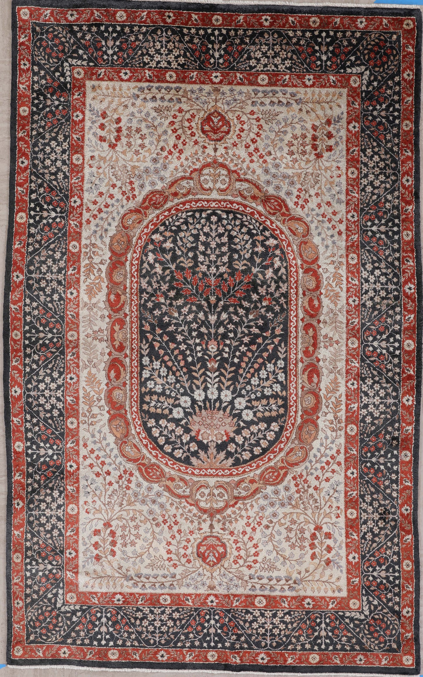Semi Antique Silk Kashmir Rug French Design