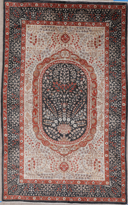 Semi Antique Silk Kashmir Rug French Design-id1
