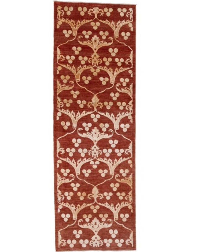 Rust Fine Pakistan Handmade Modern Wool And Silk Runner Rug