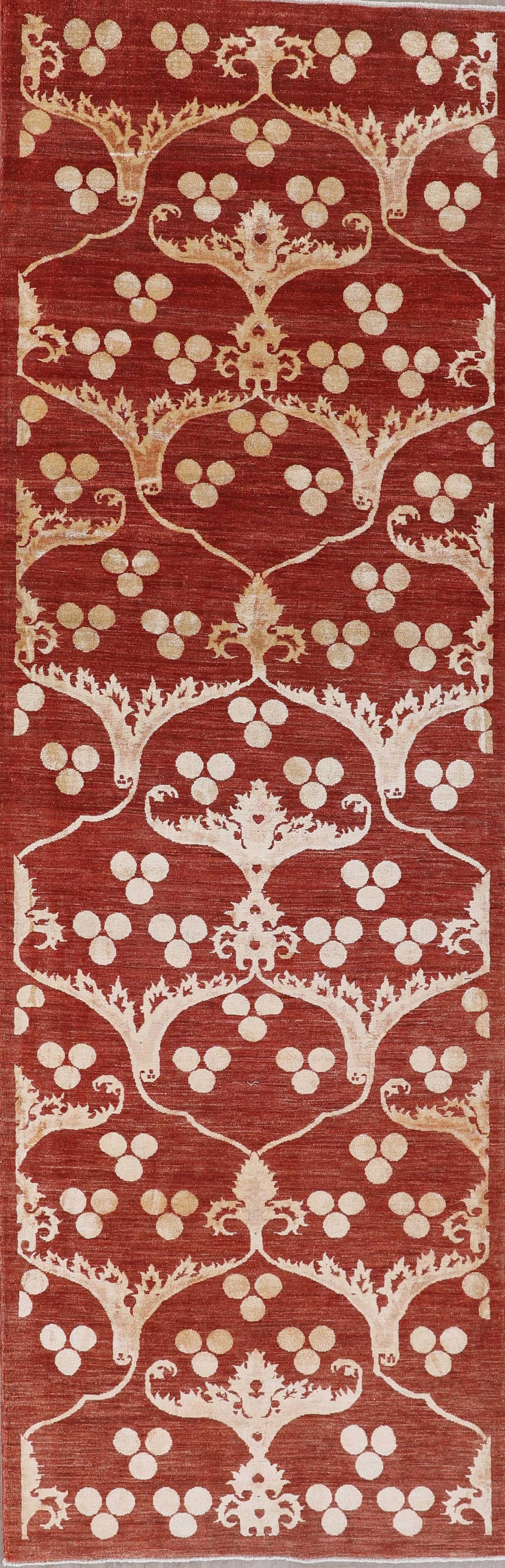 Rust Fine Pakistan Handmade Modern Wool And Silk Runner Rug