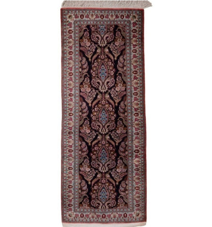 Persian Qom Pure Silk Runner Rug With A Floral Peacocks Design.-id1
