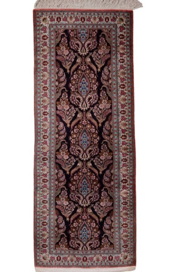 Persian Qom Pure Silk Runner Rug With A Floral Peacocks Design. product image #28195861168298