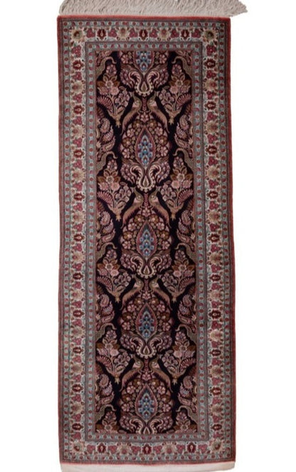 Persian Qom Pure Silk Runner Rug With A Floral Peacocks Design.-id2
