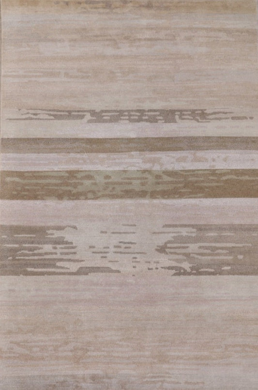 Handmade Modern Wool And Silk Area Rug Ivory Green