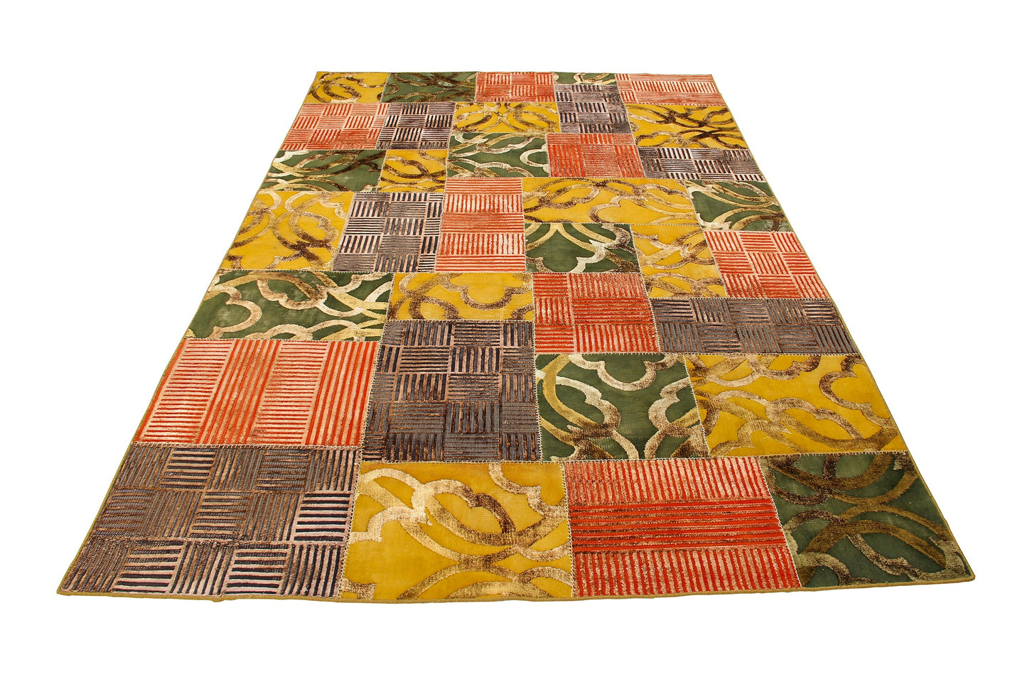 Indian Modern Patchwork Wool And Silk Area Rug