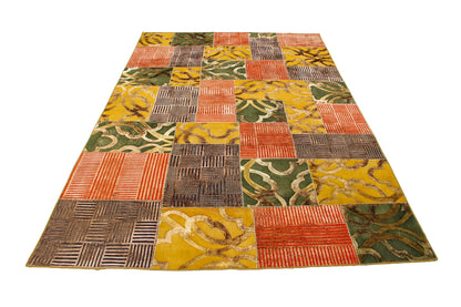 Indian Modern Patchwork Wool And Silk Area Rug-id4
