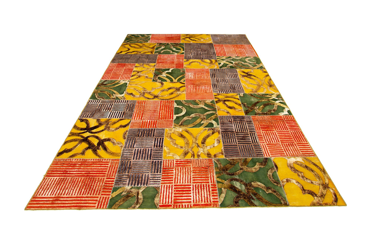 Indian Modern Patchwork Wool And Silk Area Rug