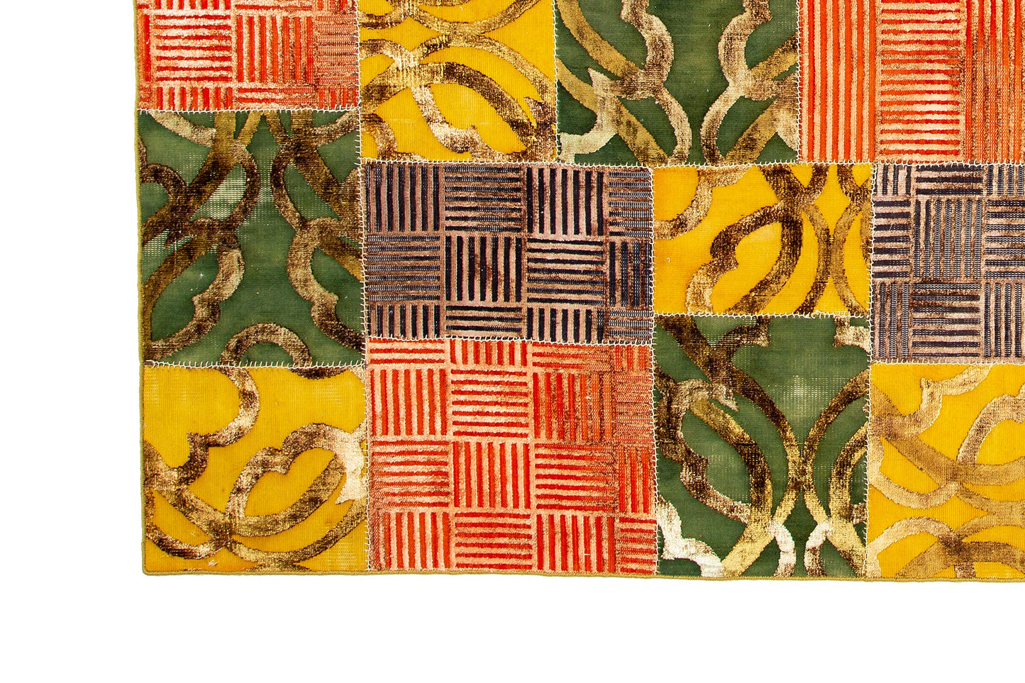 Indian Modern Patchwork Wool And Silk Area Rug