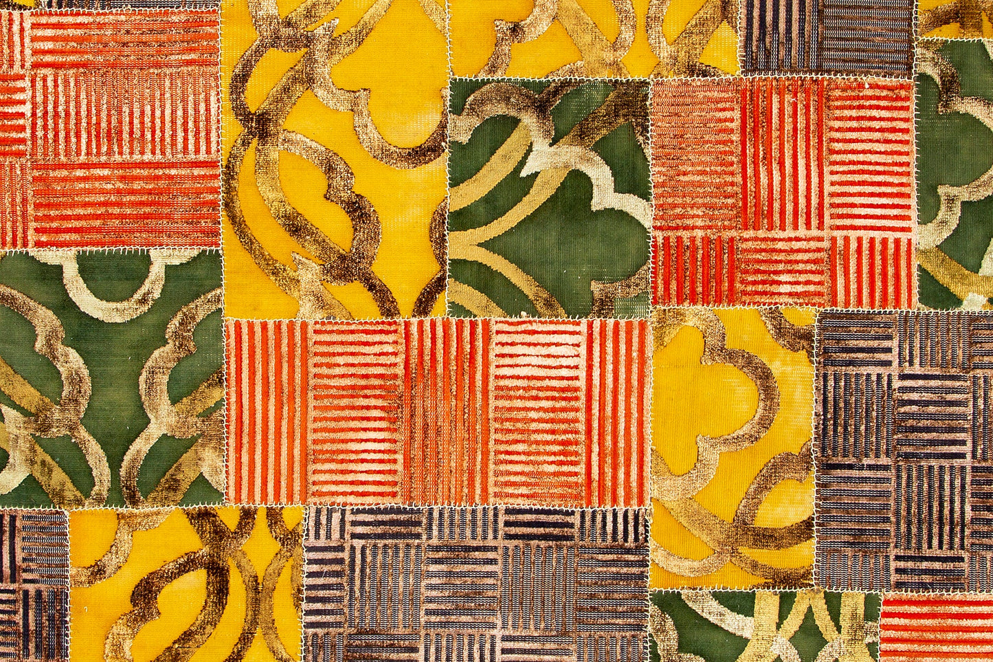 Indian Modern Patchwork Wool And Silk Area Rug