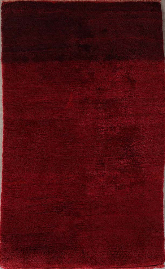 Red Turkish High Pile Vegetable-Dyed Handwoven Rug