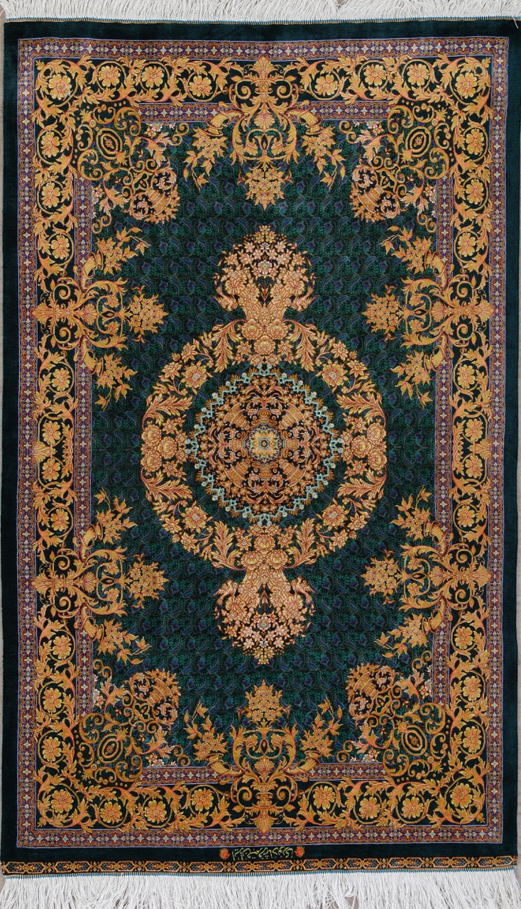 Pure Silk Traditional Persian Qom Fine Handmade Carpet