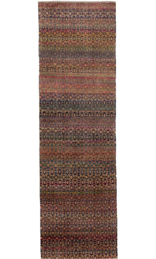 Multicolor Brown Green Ivory Modern Transitional Indian Silk Runner