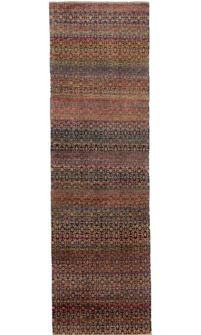Multicolor Brown Green Ivory Modern Transitional Indian Silk Runner-id2
