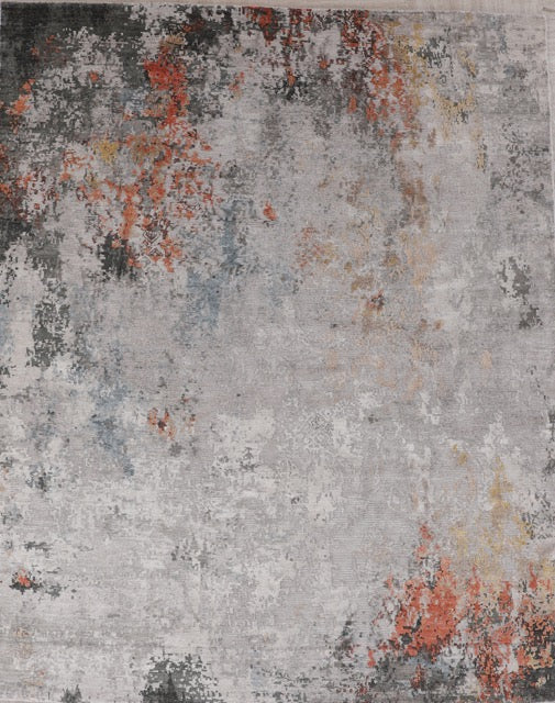 Hand Knotted Modern Abstract Indian Fine Wool And Silk Carpet