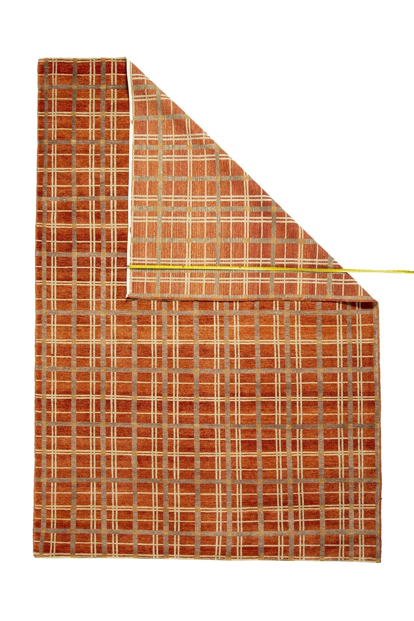 Hand-Knotted Nepal Contemporary Wool & Silk Orange Area Rug With Geometric Design