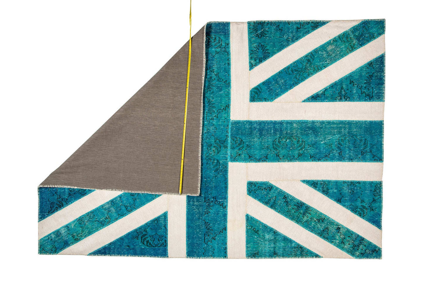 Vintage Turquoise Union Jack Turkish Area Rug