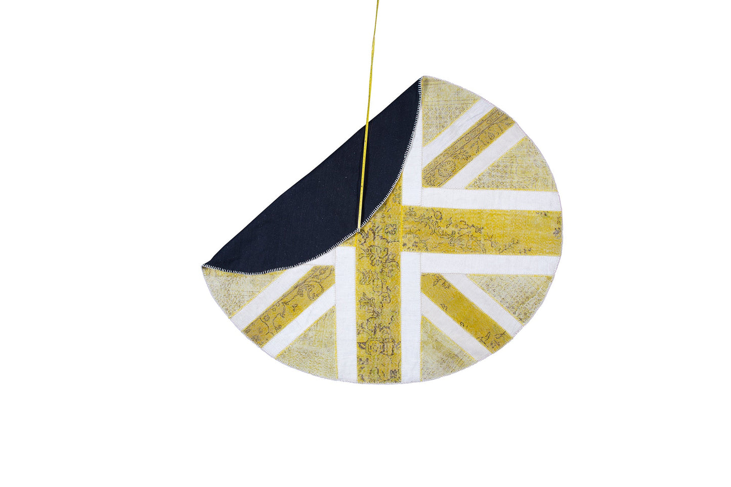 Vintage Yellow Patchwork Turkish Wool Oval Union Jack Rug Carpet