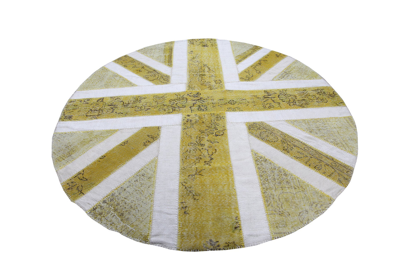 Vintage Yellow Patchwork  Turkish Wool Oval Union Jack Rug Carpet product image #27556052697258