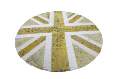 Vintage Yellow Patchwork  Turkish Wool Oval Union Jack Rug Carpet-id4
