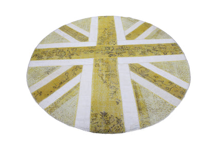 Vintage Yellow Patchwork  Turkish Wool Oval Union Jack Rug Carpet-id5
