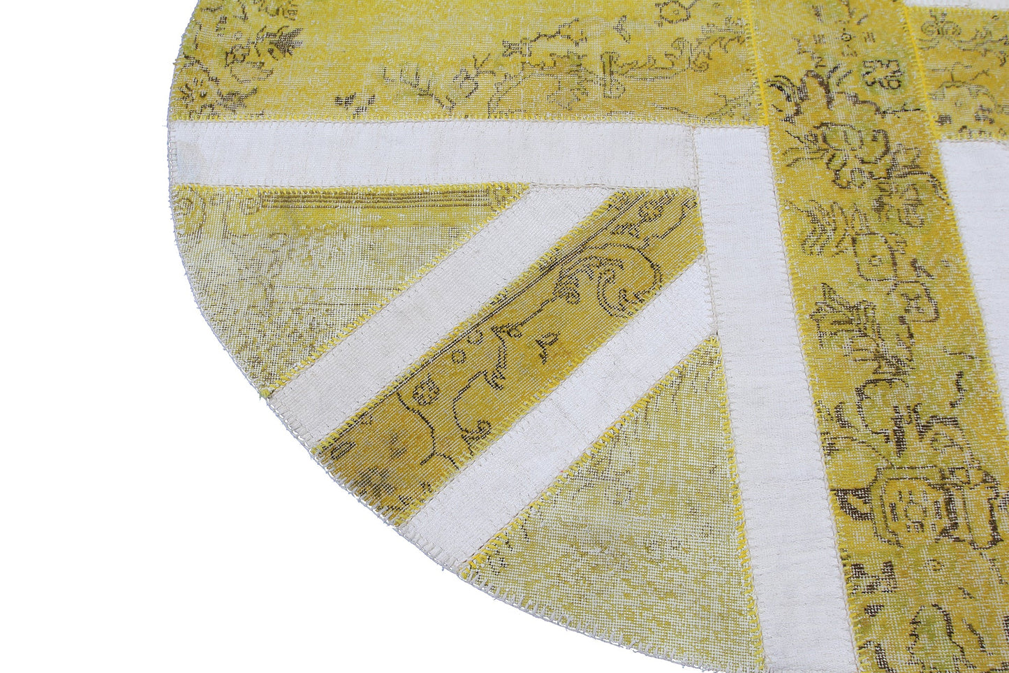 Vintage Yellow Patchwork Turkish Wool Oval Union Jack Rug Carpet