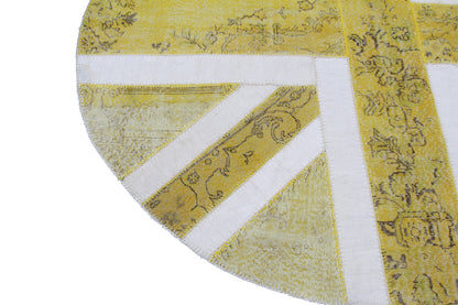 Vintage Yellow Patchwork  Turkish Wool Oval Union Jack Rug Carpet-id6
