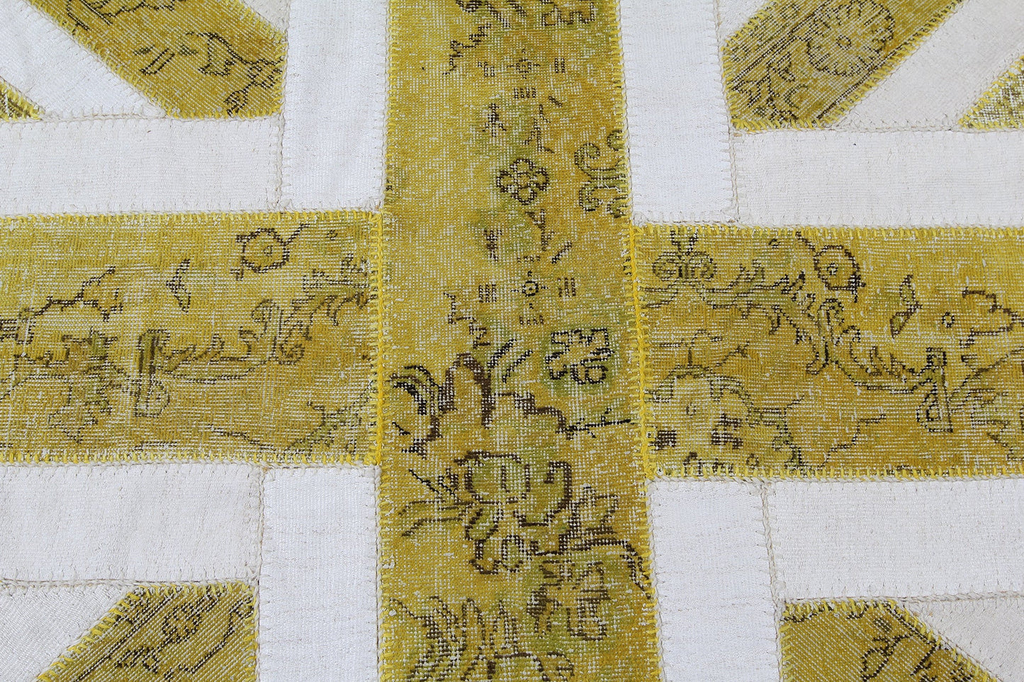 Vintage Yellow Patchwork  Turkish Wool Oval Union Jack Rug Carpet product image #27556052795562