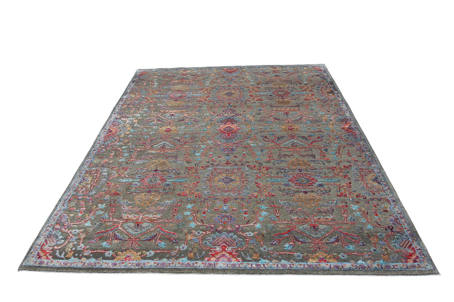 Modern Fine Hand-Knotted Wool & Silk Indian Carpet