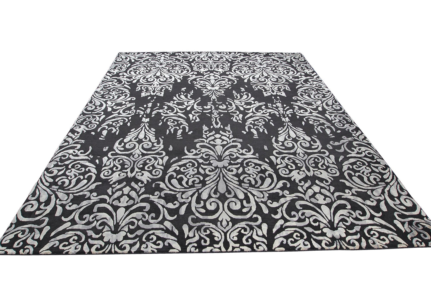 Indian Handmade Modern Wool And Silk Black Area Rug