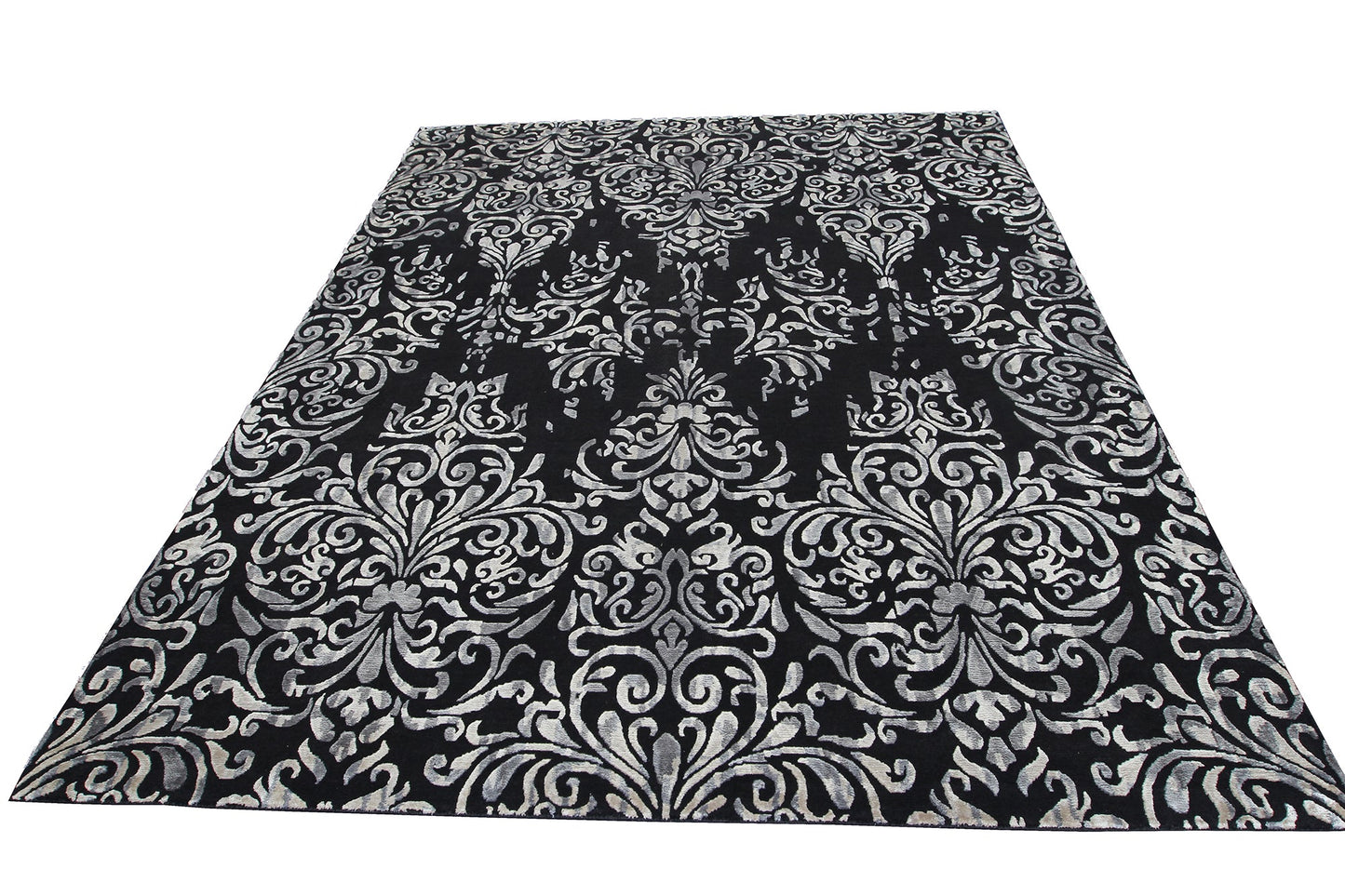 Indian Handmade Modern Wool And Silk Black Area Rug