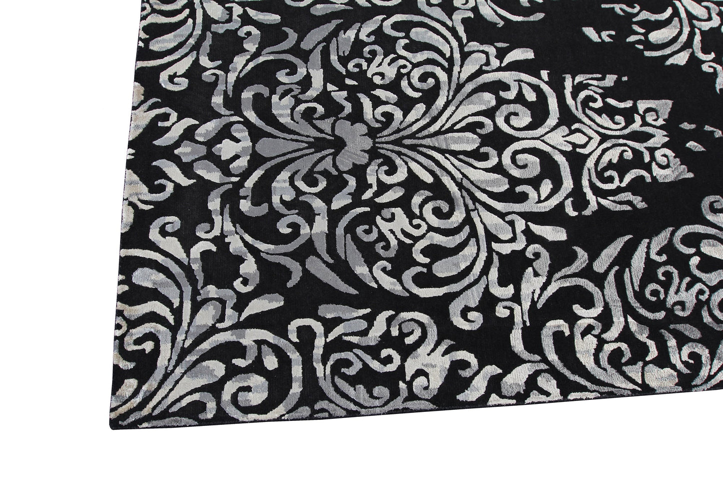 Indian Handmade Modern Wool And Silk Black Area Rug