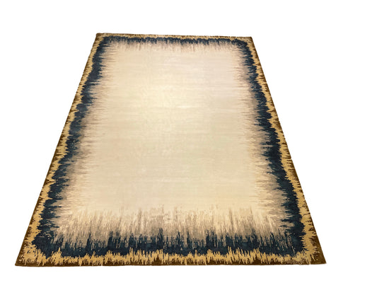 Modern Nepal Pure Silk Handmade Blue Gold Carpet