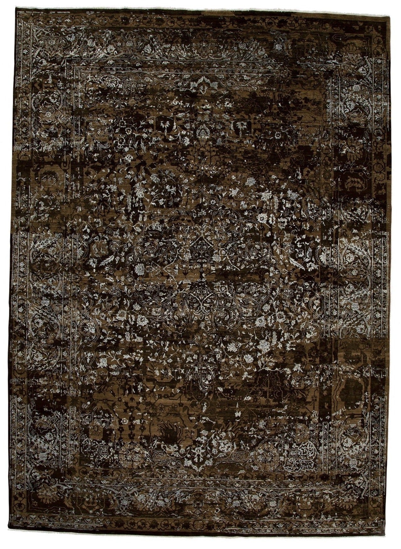 Indian Vintage Fine Handmade Wool And Silk Rug