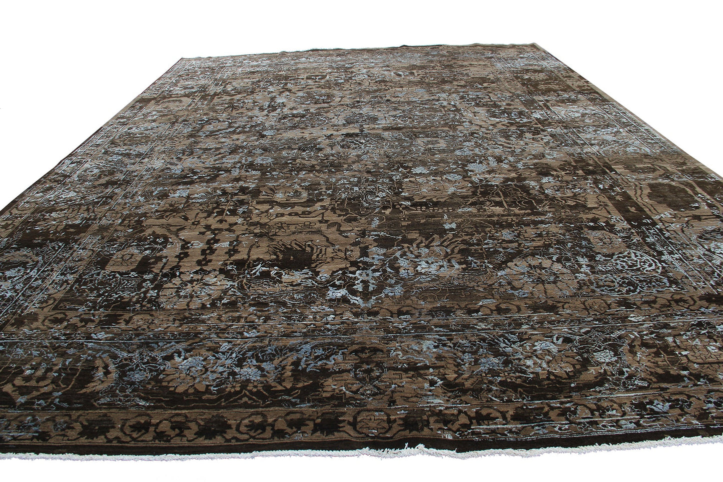 Indian Vintage Fine Handmade Wool And Silk Rug