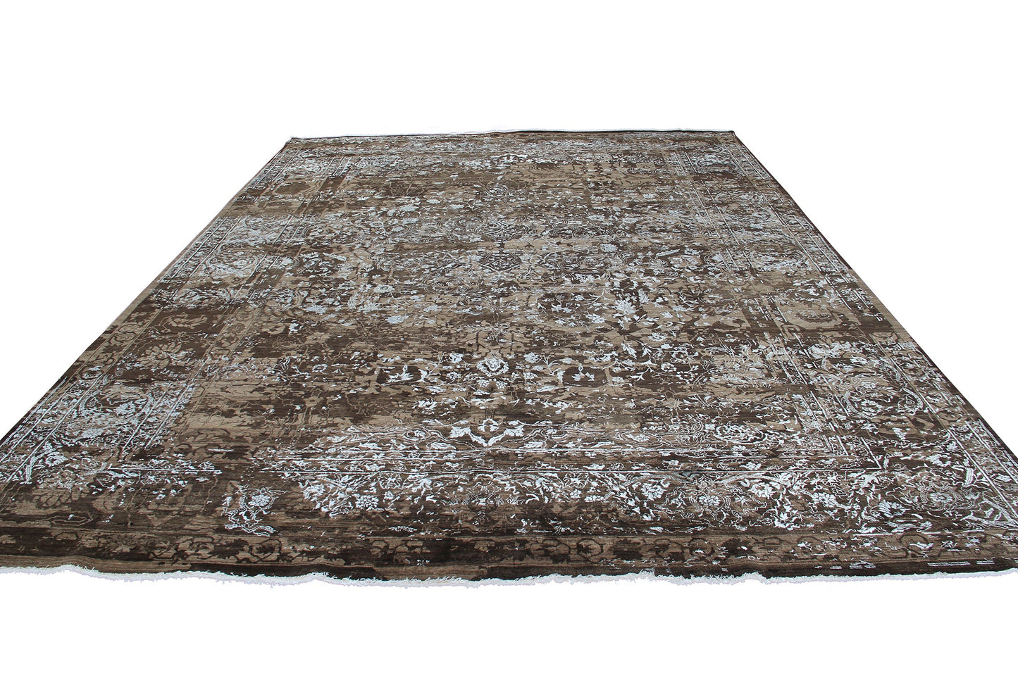 Indian Vintage Fine Handmade Wool And Silk Rug