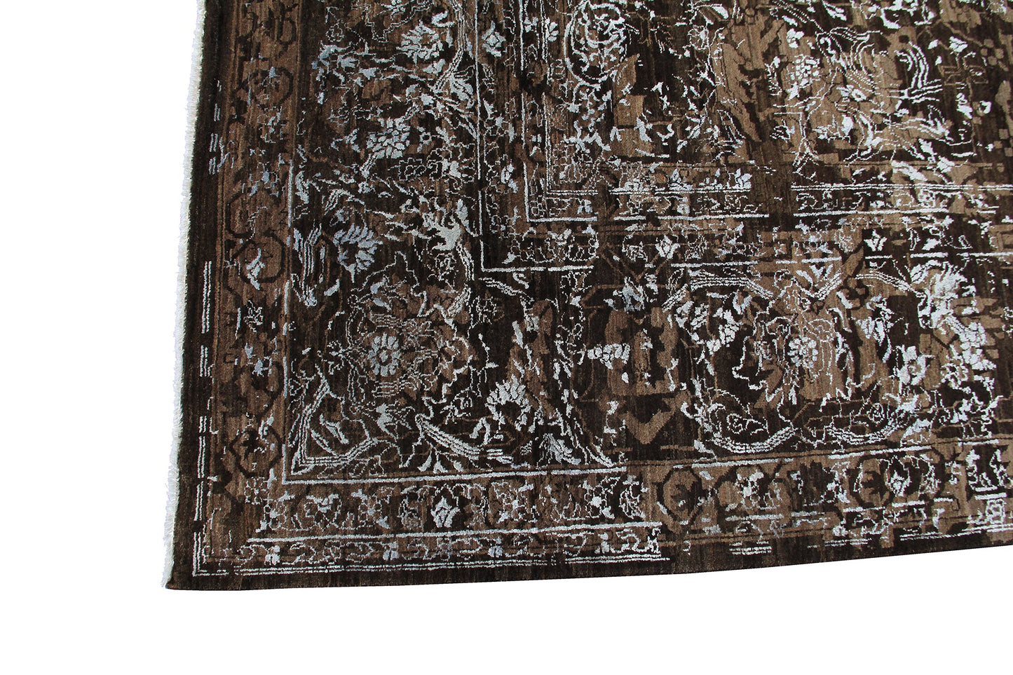Indian Vintage Fine Handmade Wool And Silk Rug