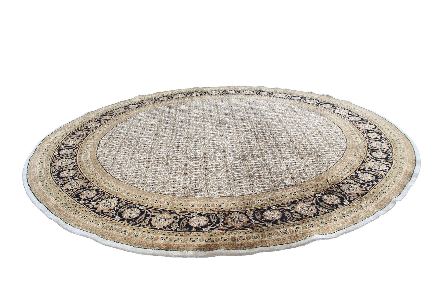 Traditional Indian Wool And Silk Round Rug