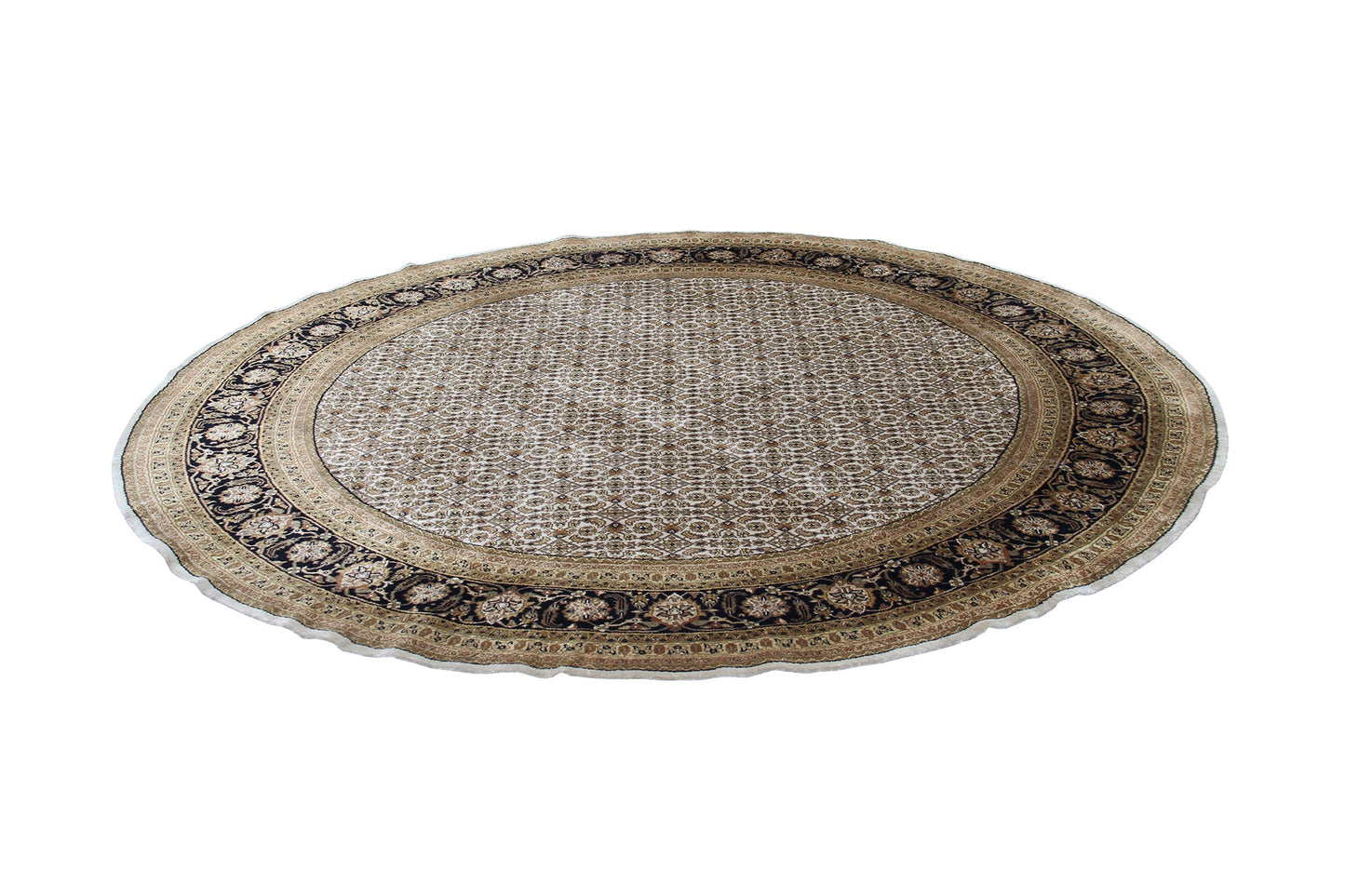 Traditional Indian Wool And Silk Round Rug